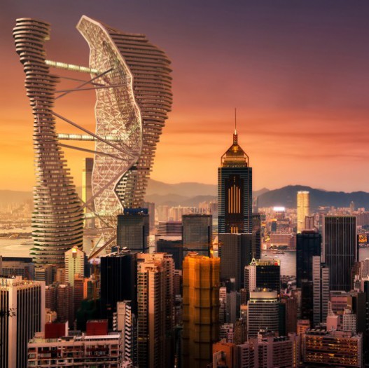 Студия СТС представила концепцию двойных небоскребов с террасами для Гонконга