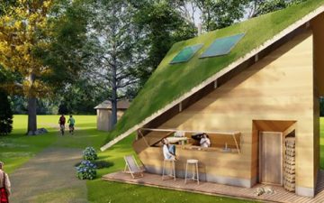 Этот землебитный мини-дом имеет зеленую солнечную крышу