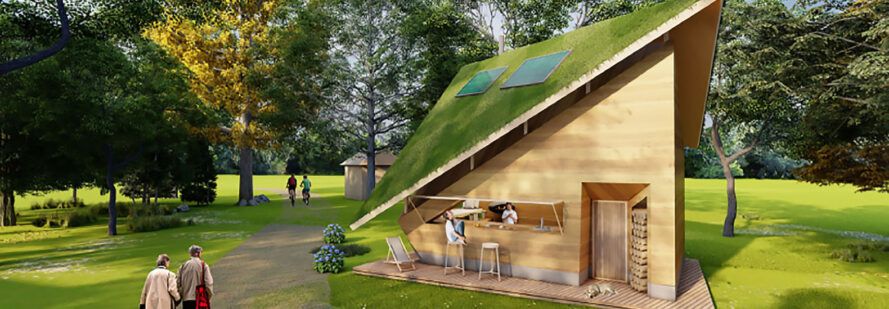 Этот землебитный мини-дом имеет зеленую солнечную крышу
