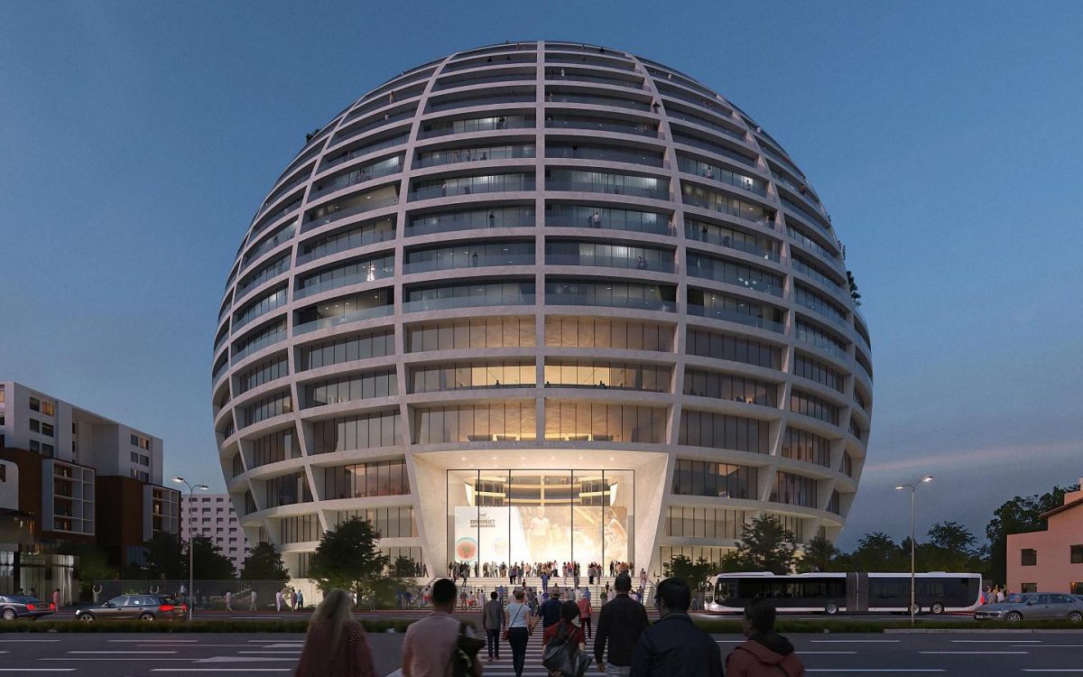 Огромное сферическое здание с квартирами и спортивной ареной будет построено в Албании