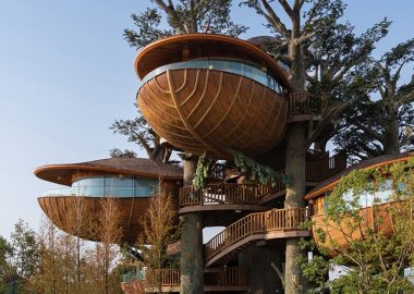 Эти сборные домики-гнезда искусно встроены в окружающие деревья